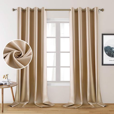 PRICES MAY VARY. 🌷SOFT SILK SATIN CURTAINS: Our faux silk curtains are made of 250GSM (250 grams per square meter) high-quality silk satin fabric. This delicate fiber can be woven into truly incredible, beautiful and luxurious satin curtains. At the same time, these blackout curtains are silky, soft, wrinkle resistant, thick, very pleasant to touch and free from chemical smell. 🌷GOOD BLACKOUT EFFECT: These soft and durable indoor silk satin room darkening curtains are made of innovative triple Gold Curtains Bedroom Target, Golden Curtains, Girls Room Curtains, Satin Curtains, Pink Blackout Curtains, Faux Silk Curtains, Cream Curtains, Square Storage Ottoman, Gold Curtains