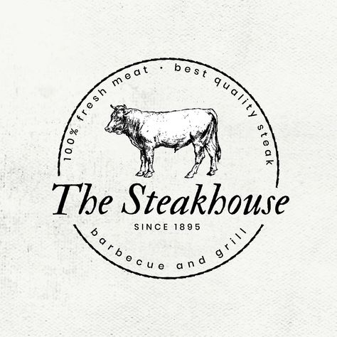 Vintage steakhouse vector restaurant logo business badge | free image by rawpixel.com / marinemynt Vintage Steakhouse, Steakhouse Logo, Meat Restaurant, Cow Logo, Business Logo Inspiration, Restaurant Poster, Premium Meat, Meat Shop, Restaurant Signs