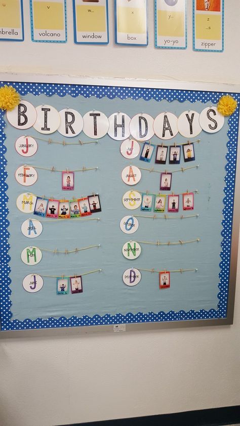 Polaroid class birthday board Nursery Birthday Board, Birthday Display Board Ideas, Bulletin Board Polaroid, Birthday Calendar Kindergarten, Birthday Wall Kindergarten, Polaroid Wall Classroom, Polaroid Classroom Ideas, Prek Birthday Board Ideas, Birthday Bulletin Board Ideas Classroom