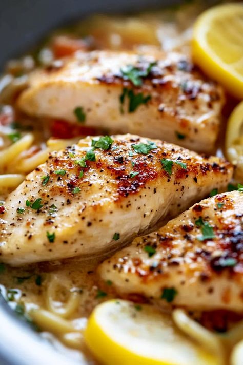 Chicken Scampi Lemon Chicken Scampi, Lemon And Garlic Chicken With Cherry Tomatoes, Chicken White Wine Pasta, Instant Pot Chicken Scampi, Chicken Scallopini Recipes, Chicken Garlic Butter, Chicken Scampi Pasta, Classic Shrimp Scampi, Chicken Scampi Recipe