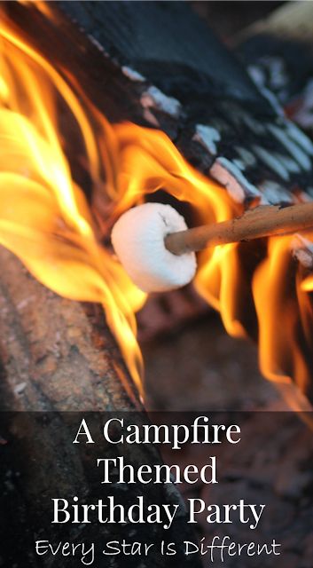 A Campfire Themed Birthday Party Campfire Birthday Party Ideas, Caveman Party, Campfire Ideas, Campfire Birthday Party, Campfire Birthday, Bonfire Birthday Party, Bonfire Birthday, Themed Dinner Party, Summer Campfire