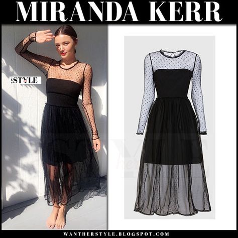 Miranda Kerr in sheer black tulle polka dot dress Transparent Bottom Dress, Tulle Casual Dress, Sheer Dress Outfit Classy, Sheer Outfit Ideas, Sheer Dress Outfit, Tulle Dress Casual, Sheer Dresses Outfit, Mesh Dress Outfit, Black Dot Dress