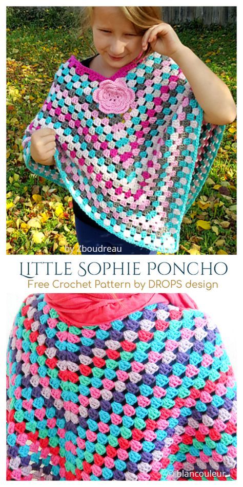 Crochet Little Sophie Granny Stitch Poncho Free Crochet Pattern Granny Stitch Poncho, Girls Poncho Crochet Pattern, Kids Poncho Pattern, Crochet Poncho Patterns Kids, Crochet Poncho Patterns Easy, Crochet Poncho Kids, Crochet Shrug Pattern Free, Crochet Patterns For Baby, Poncho Crochet Pattern