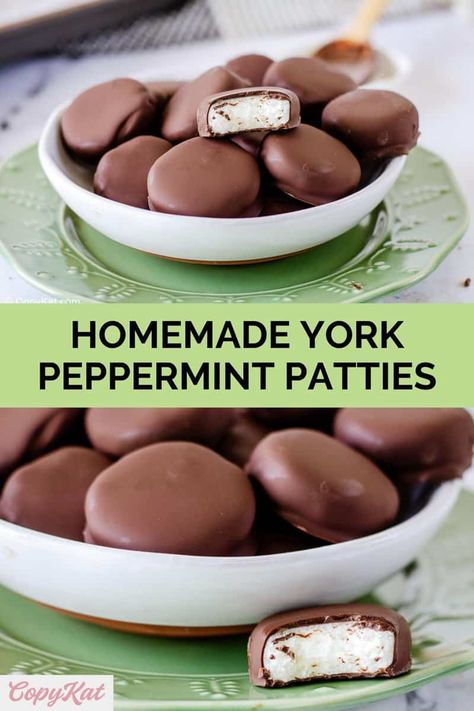 Homemade York Peppermint Patties are a delightful minty treat. Get the easy recipe to make soft, buttery mints covered in chocolate. A great DIY Christmas gift and perfect for anyone who enjoys chocolate and peppermint. The best peppermint patty candy to make and share with family and friends. Diy Peppermint Patties, Homemade York Peppermint Patties, Homemade Andes Mints, Easy Recipes To Make When Bored, Homemade Candies For Christmas, York Peppermint Patty Recipes, Christmas Candies Homemade Easy, Diy Candy Recipes, Cheap Christmas Candy Recipes