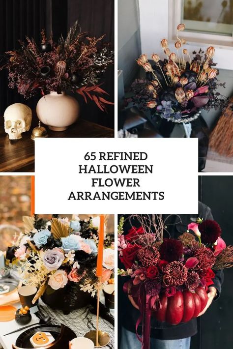 Halloween Wedding Centerpieces, Halloween Flower Arrangements, Halloween Floral Arrangements, Red Pumpkins, Halloween Tablescape, Beautiful Halloween, Halloween Floral, Halloween Flowers, Modern Halloween