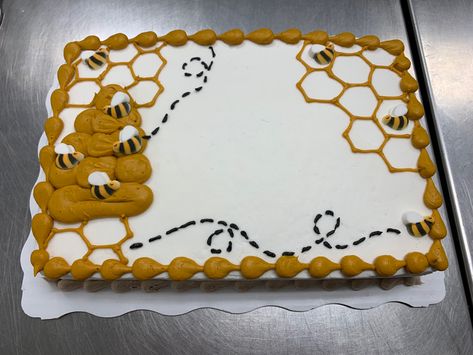 Bee Themed Sheet Cake, Cute Sheet Cake Designs, Bee Sheet Cake, 4h Cake Decorating Ideas, Sheet Cake Designs For Men, Sheet Cake Decorating Ideas Birthday, Sheet Cake Designs Birthday, Birthday Sheet Cake Ideas, Simple Sheet Cake Designs