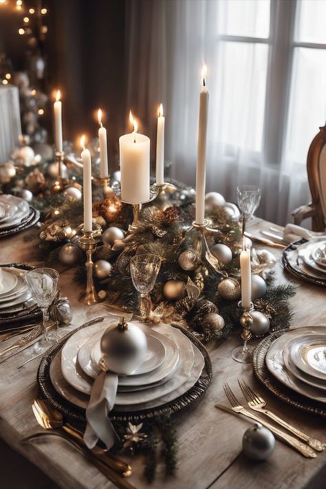 Set the stage for unforgettable holiday meals with these luxurious table settings. Explore color schemes, place settings, and centerpieces that will impress your guests. Gold Elegant Christmas Decor, Luxury Christmas Table Settings, Classy Christmas Table Decor, Gold Christmas Table Decor, Christmas Table Settings Ideas, Gold Christmas Table, Gold Table Decor, Luxe Christmas, Luxury Christmas Decor