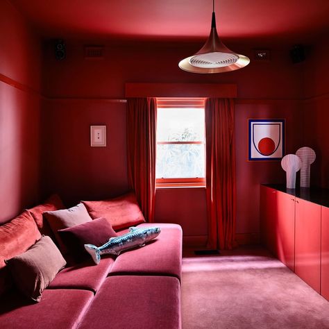 Doherty design studio, MELBOURNE #interior design red pink ligne roset monochrome Feminine Design Interiors, Monochromatic Room, Red Rooms, St Kilda, Kelly Wearstler, Interior Designing, Red Walls, Contemporary Interior Design, Red Interiors