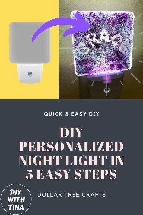 In this video, I show you how to make a personalized night light. This is such an easy way to customize your Dollar Tree night light. I'm so happy to share with you this quick and easy DIYs that anyone can easily do within 2 minutes. I would like to add that to seal the glitters, I applied Mod Podge all over. Supplies needed are: Night light Alphabet stickers Mod Podge Foam brush Glitters Please join me as I explore more quick and easy DIY crafts. Follow me here & on Instagra & YouTube. Diy Plug In Night Light Cover, Night Light Ideas Diy, Resin Night Light Diy, Dollar Tree Night Light Ideas, Diy Nightlight, Quick And Easy Diy Crafts, Night Light Ideas, Diy Night Light, How To Make Resin