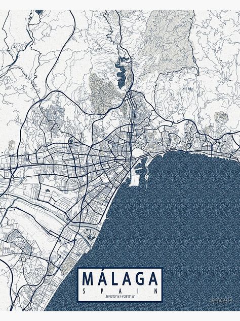 "Malaga City Map of Andalusia, Spain - Coastal" Poster by deMAP | Redbubble Malaga Aesthetic, Travel Book Design, City Aesthetics, Malaga City, Map Of Spain, Presents Ideas, Coastal City, Andalusia Spain, Urban Street Art