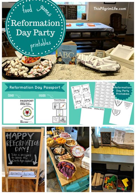 Reformation Day Party - This Pilgrim Life Teaching The Reformation, Reformation Party Food, Reformation Day Unit Study, Reformation Day Activities For Kids, Protestant Reformation Activities, Reformation Day Food Ideas, Reformation Day Printables, Reformation Day Party Food, Reformation Activities For Kids