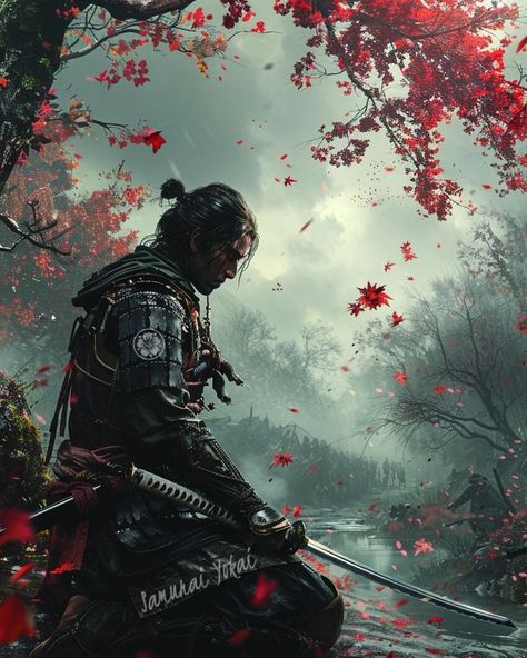 "Under the crimson leaves, the sword is silent; in the passing of time, the spirit awakens." - Me #Samurai #art #Explore Samurai Artwork Japanese Art, Passing Of Time, Samurai Artwork, Samurai Tattoo, Samurai Art, The Spirit, Japanese Art, Meditation, Art