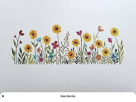 Wildflower Painting Simple, Easy Wild Flower Painting, Meadow Flowers Drawing, Wildflower Painting Easy, Wild Flowers Illustration, Saree Painting Designs, Wildflower Paintings, Flower Drawing Tutorials, Henna Tattoo Designs Simple