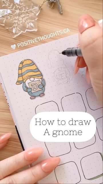 Easy Gnome Drawing Step By Step, Gnome Drawing Simple, Gnome Doodle, Gnomes Drawing, Bujo Notes, Notebook Therapy, March Bullet Journal, Bujo Doodles, Bujo Ideas