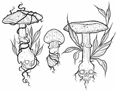 Crystal Drawings, Mushroom Tattoos, Mushroom Drawing, Creepy Tattoos, Spooky Tattoos, Tattoo Style Drawings, Tattoo Portfolio, Line Art Tattoos, Flowers Aesthetic