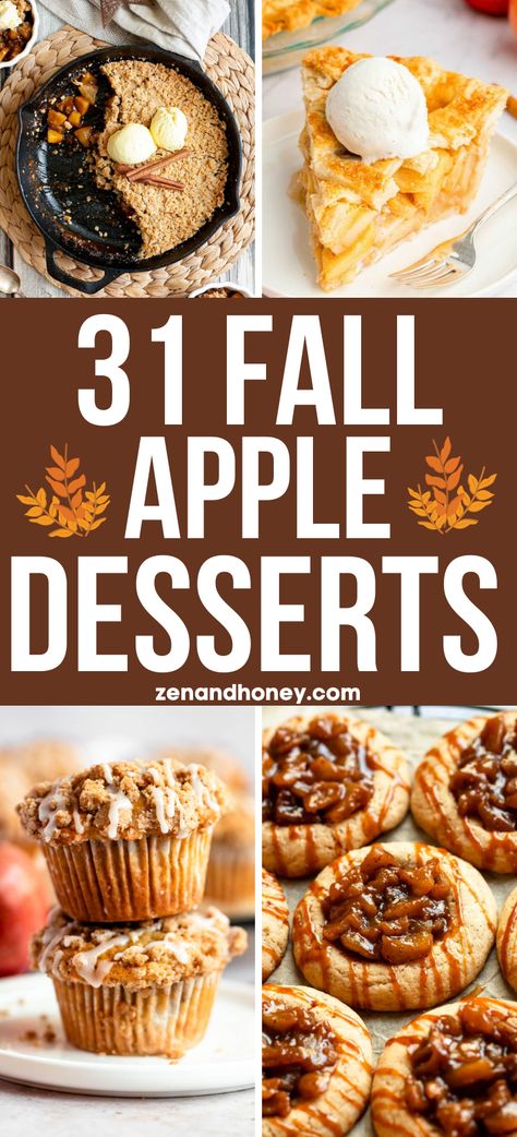 Celebrate the coziest season of the year with these 31 mouth-watering fall apple desserts. Nothing says fall like some warm and delicious apple sweet treats. Try these 30+ easy fall desserts today. Fall apple dessert recipes, fall desserts, fall dessert recipes, fall apple treats, fall baking, fall baking recipes, fall dessert ideas, Thanksgiving desserts, Thanksgiving dessert recipes, easy fall desserts, apple desserts, fall desserts for a crowd. Easy October Desserts, Fall Treats With Apples, Apple Harvest Recipes, Apple Pie Inspired Desserts, Fall Bakery Menu Ideas, Fall Inspired Baked Goods, October Recipes Desserts, Fall Time Desserts, Halloween Dessert For A Crowd