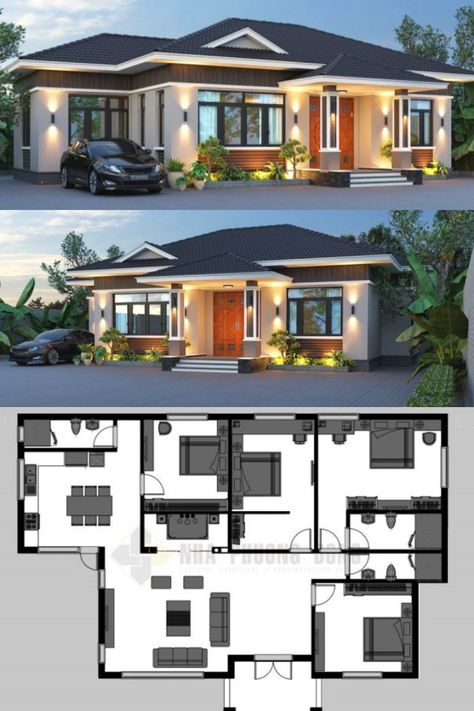 Modern Bungalow House Plans, Modern Bungalow House Design, Pelan Rumah, Bungalow Style House, One Storey House, Eksterior Modern, Bungalow Style House Plans, Affordable House Plans, Two Story House