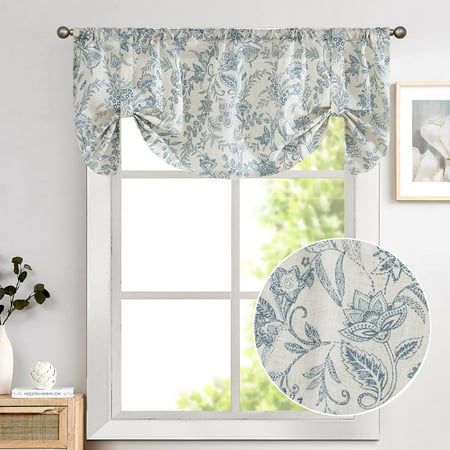 CURTAINKING linen floral print tie up kitchen valance is ideal for creating an artistic life in your home. Light filtering linen blend fabric is made of high quality, brings a rustic and refresh look to your window. Lively leaves and floral patterns brighten the look and feel of any room. The tie up valances for windows are easy to put on an extension rod and the adjustable ties with three snaps can adjust length creatively. Each kitchen valance set comes in 1 panel, each valance measures 50 inc Small Curtain Rods, Farmhouse Valance, Farmhouse Kitchen Curtains, Valances For Living Room, Tie Up Valance, Cafe Curtain Rods, Window Toppers, Floral Farmhouse, Small Window Curtains