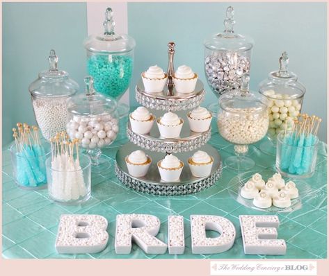 How To Create the Perfect Candy Buffet Shower Hacks, Bridal Shower Food Table, Bridal Shower Candy Bar, Tiffany Themed Bridal Shower, Bridal Shower Decorations Pink, Tiffany Bridal Shower, Gateau Baby Shower, Tiffany's Bridal, Winter Bridal Showers