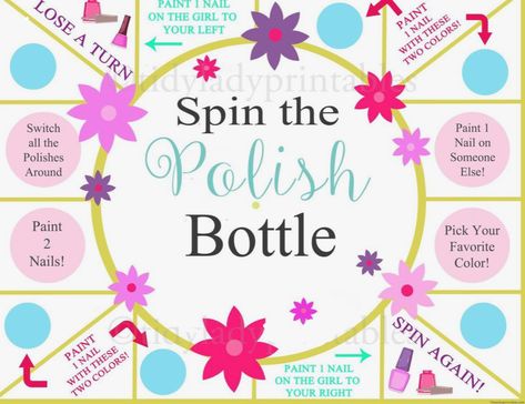 Themed Sleepovers, Girl Sleepover Games, Games For Girls Sleepover, Boy Sleepover, Spa Party Invitations, Fun Sleepover Games, Sleepover Invitations, Girls Party Games, Nail Polish Bottle