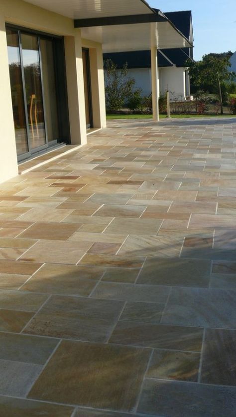 Paving Stone Patio, Outdoor Tile Patio, Terrace Tiles, Terrace Floor, Porch Tile, Stone Pavers, Concrete Patio Designs, Outdoor Paving, Patio Pavers Design