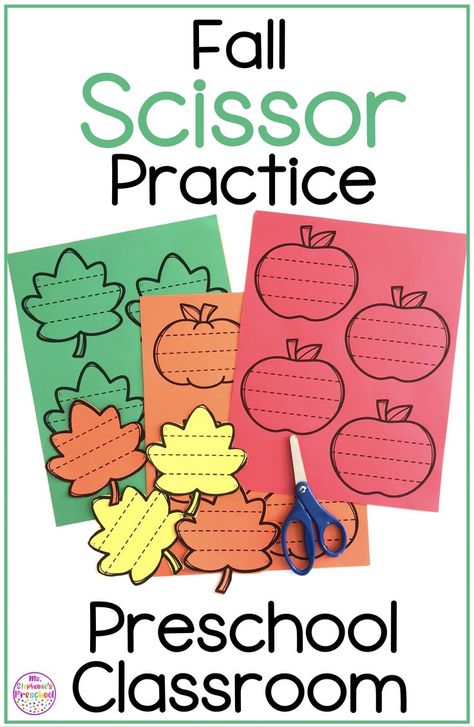 Fall Scissor Practice Preschool Classroom Fine Motor Activities For Preschoolers Fall Theme, Fall Art Activities Preschool, Leaf Fine Motor Activities, First Day Of Fall Preschool, Scissor Practice Preschool, Fall Preschool Crafts, Preschool Pumpkins, Scissor Activities, Preschool Fall Crafts