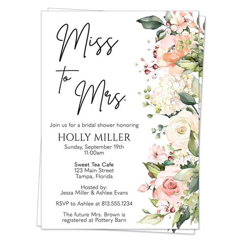 PRICES MAY VARY. ♥ Invite guests to your bridal shower with these beautiful invitations featuring a black lettering and lovely florals on a white background. ♥ Includes 12 Invitations and 13 White Envelopes. ♥ Invitations measure 5x7 inches and custom printed with your event details. ♥ Printed on high quality matte smooth finish card stock. ♥ All our products are Made with Love in the USA. ♥ Female owned & veteran owned small business. ♥ Invite guests to your bridal shower with these beautiful i Bridal Shower Announcements, Bridal Shower Card Ideas, Shower Invitations Bridal, Unique Bridal Shower Themes, Bridal Shower Invitation Wording, Last Fling Before The Ring, Bridal Shower Invites, Miss To Mrs, Bridal Shower Inspiration