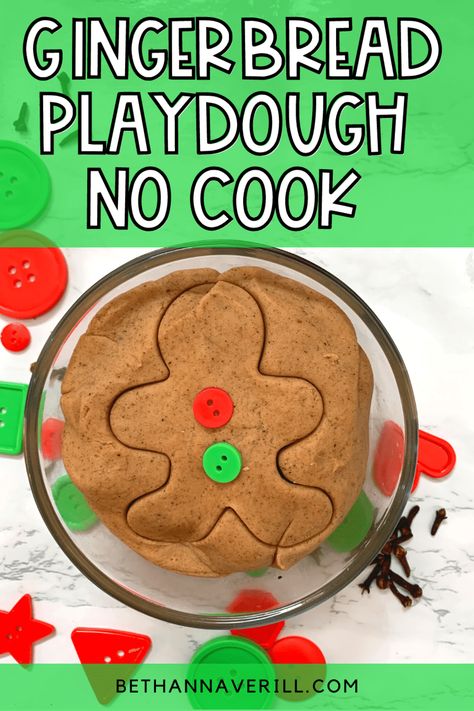 Gingerbread Playdough No Cook Recipe to Get in the Holiday Spirit Preschool Christmas Food Activities, Taste Safe Gingerbread Play Dough, New Years Playdough, Homemade Gingerbread Playdough, Gingerbread Kids Activities, Diy Gingerbread Playdough, Christmas Cooking Preschool, Easy Playdoh Recipe No Cook, Gingerbread Playdoh No Cook