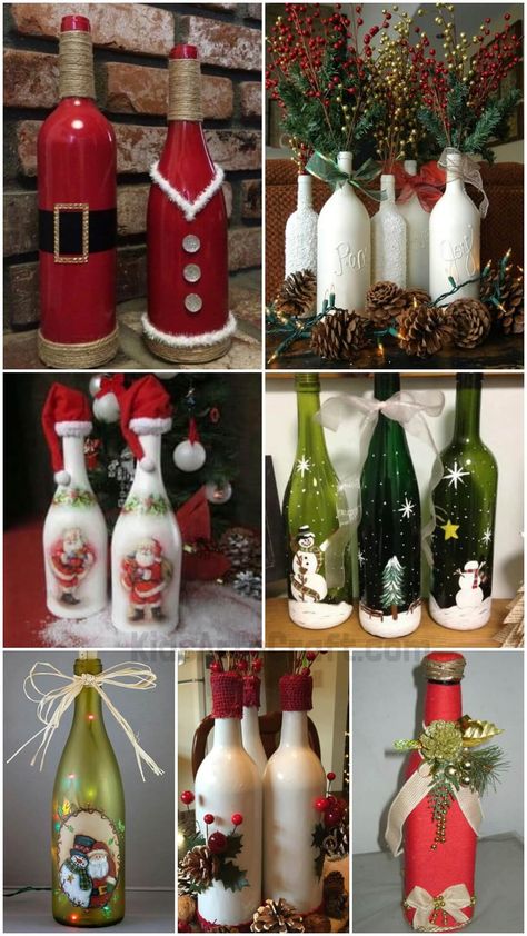 Christmas Ideas with Up-cycled Wine Bottles - Kids Art & Craft Diy Christmas Wall Decor, Christmas Wall Decor Ideas, Wine Bottle Christmas Tree, Christmas Wall Decor Diy, Diy Christmas Wall, Wine Bottle Crafts Christmas, Holiday Wine Bottles, Bottle Designs, Outdoor Christmas Tree