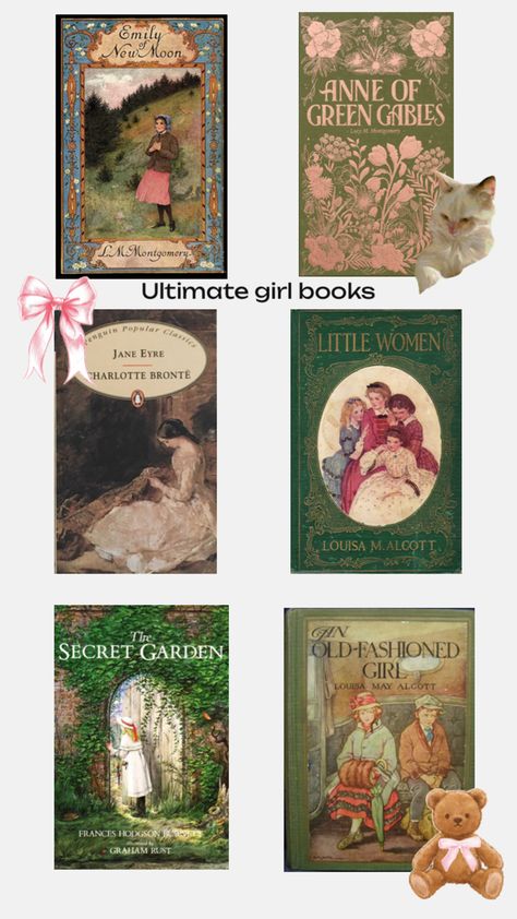 Books girl gilr pink bow teddybear cat jane eyre anne of green gables secret garden old books classics الشموع اليابانية, Books To Read Nonfiction, Siluete Umane, Unread Books, Recommended Books To Read, Inspirational Books To Read, Top Books To Read, Literature Books, Jane Eyre