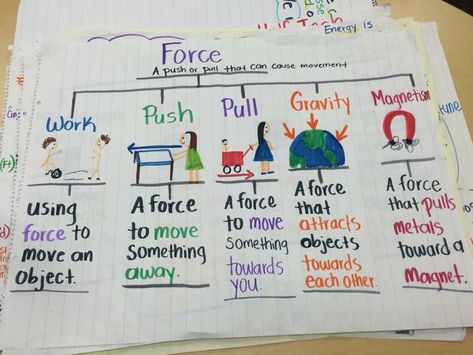 Force Anchor Chart, Science Websites, Grade 3 Science, Science Chart, Science Anchor Charts, Second Grade Science, 7th Grade Science, 1st Grade Science, Third Grade Science