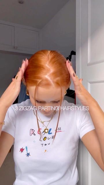 Zig Zag Hairline Hairstyle, Zigzag Hairstyles Tutorial, Zig Zag Pigtails, How To Do Zigzag Hair Part, How To Do A Zig Zag Part In Hair, Zigzag Middle Part, Zigzag Part Hairstyles, Zigzag Hair Part, Zig Zag Ponytail