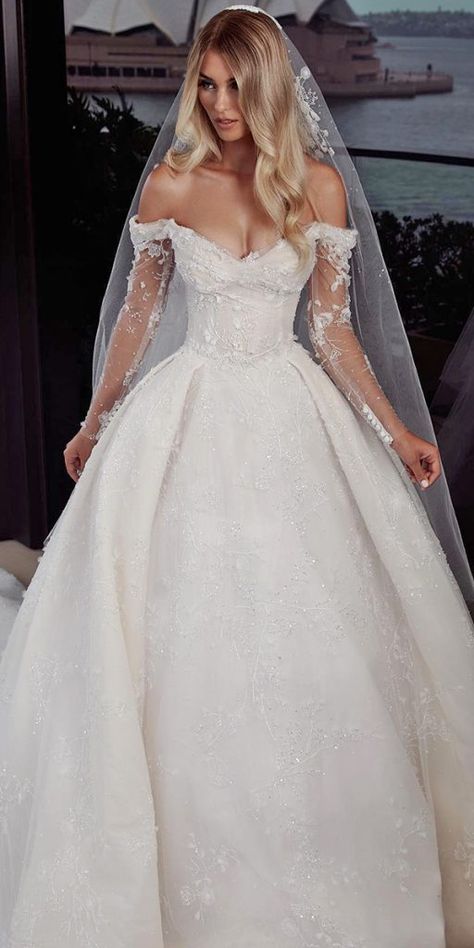 Bridal Gowns With Sleeves Never Fails To Impress ★ #bridalgown #weddingdress Disney Fairytale Wedding Dress, Wedding Dress And Veil, Fairy Tale Wedding Dress, Wedding Dress Guide, Pretty Wedding Dresses, Cute Wedding Dress, Dream Wedding Ideas Dresses, Princess Wedding Dresses, Barbara Palvin