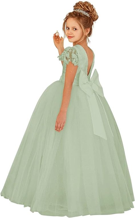 Sage Green Prom Dress, Green Quinceanera Dresses, Baptism Dresses, Girls Baptism Dress, Fairytale Forest, Light Green Dress, Long Flower Girl Dresses, Green Wedding Dresses, Sage Green Bridesmaid Dress