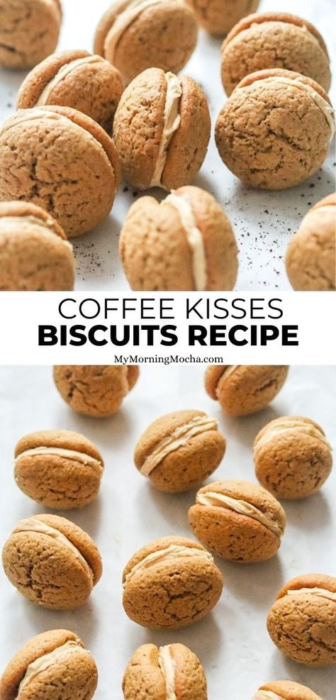 Coffee Kisses Cookies, Easy Coffee Cookie Recipes, Cookies For Coffee Shop, Coffee Kisses Recipe, Coffee Baked Goods, Coffee Biscuits Recipe, Coffee Icing Recipe, Coffee Slice, Superhero Event