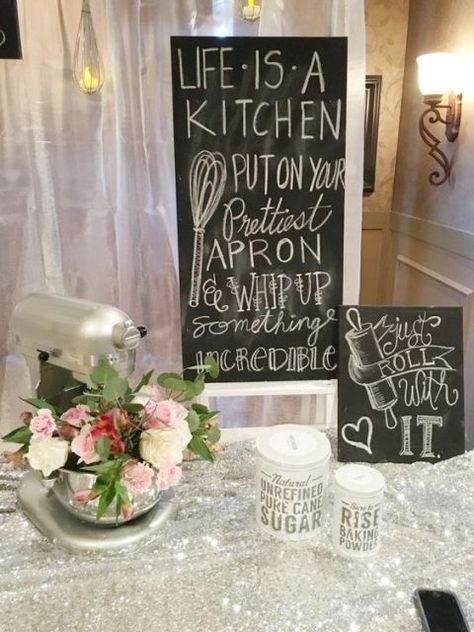 Sign for cooking themed bridal showers Pantry Bridal Shower Ideas, Chef Wedding Theme, Recipe Themed Bridal Shower Ideas, Bridal Shower Cooking Theme, Kitchen Bridal Shower Decorations, Cooking Theme Bridal Shower Ideas, Cooking Bridal Shower Theme, Bridal Shower Baking Theme, Baking Themed Bridal Shower Ideas