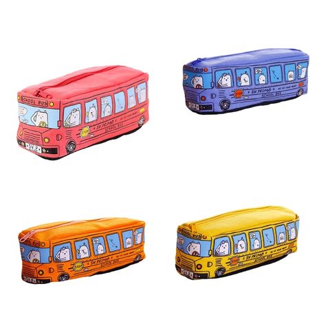 Cartoon Bus Shaped Pen Case Canvas Pen Bag Zippered Pen Pouches Big Capacity Pen Case Stationeries Marker Highlighters, Kids Bus, Pencil Pouches, Canvas Pencil Case, Makeup Supplies, Pen Organization, Pen Bag, Kid Boy, Binder Clips