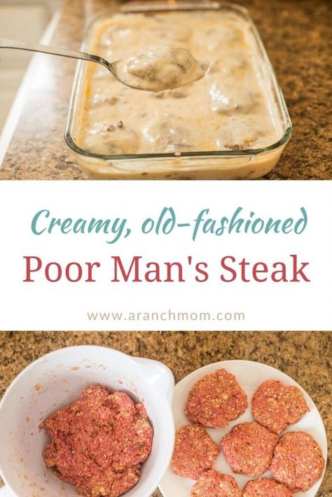 Old-fashioned poor man's steak with gravy Poor Man Food, Poor Mans Recipes, Poor People Food, Poor Food, Hamburger Steak Recipes, Beef Cubed Steak, Quick Oatmeal, Steak In Oven, Baked Steak