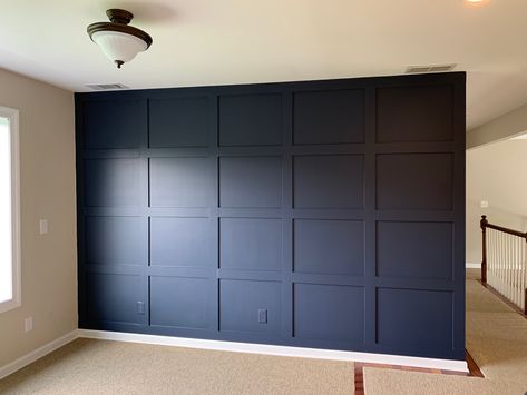 Grid wall, accent wall, board and batten, hale navy, navy blue accent wall Navy Accent Walls, Dining Room Accent Wall, Navy Bedrooms, Navy Blue Bedrooms, Grid Wall, Blue Accent Walls, Room Accent Wall, Dining Room Accents, Navy Blue Walls