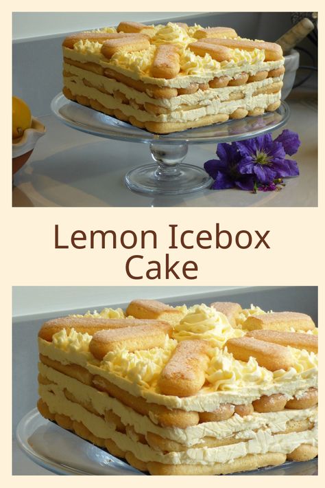 Lady Fingers Dessert, Lemon Icebox Cake, Finger Desserts, Icebox Cake Recipes, No Bake Recipe, Store Cupboard, Lady Fingers, Icebox Cake, Lemon Desserts