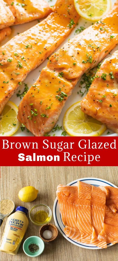 Roasted Glazed Salmon with a sweet brown sugar and dijon glaze. This recipe is so easy and bakes up so juicy, tender and flaky. It’s also a quick dinner idea (done in under 20 minutes) and roasted salmon pairs well with simple sides like rice and steamed veggies. Salmon Recipe Videos, Roasted Salmon Recipes, Brown Sugar Glazed Salmon, Simple Sides, Oven Roasted Salmon, Salmon Glaze Recipes, Brown Sugar Recipes, Easy Salmon Recipes, Louisiana Recipes