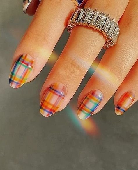 Plaid Nails How To, Pastel Plaid Nails, Halloween Plaid Nails, Summer Plaid Nails, Quilt Nails, Gingham Nails, Striped Nail Art, Stripe Nail Art Designs, Quilted Nails