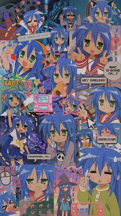 #collage #wallpaper #background #fondo #fondos #lockscreen #homescreen #moodboard #konata #konataizumi #luckystar #kagami #moe #anime #manga #otaku Lucky Star Lockscreen, Lucky Star Background, Konata Wallpaper, Lucky Star Wallpaper Iphone, Konata Izumi Wallpaper, Konata X Kagami, Konata Izumi Icon, Lucky Star Wallpaper, Konata Izumi