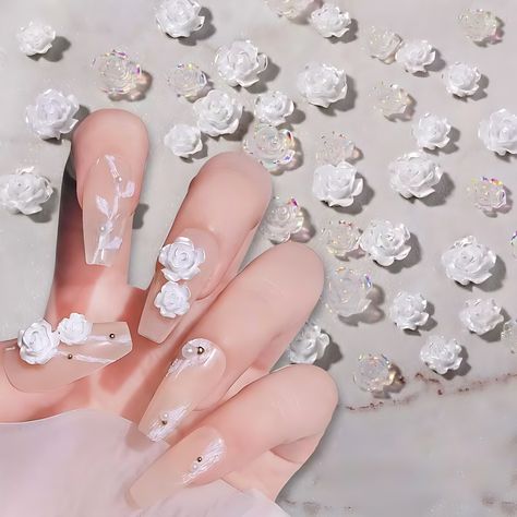 Faster shipping. Better service Korean Nails, Art How, Nail Charms, Nail Accessories, Nail Decorations, Charm Set, Gel Color, White Rose, Feet Nails