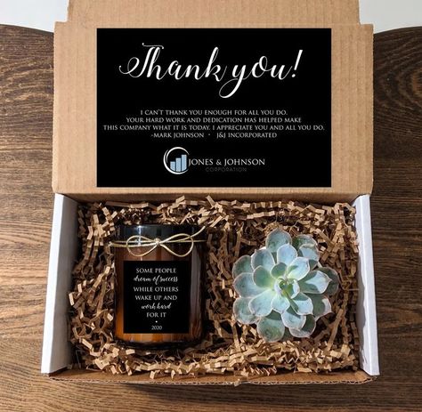 Corporate gift for employees with Candle and Succulent. Add Logo. Personalize text and colors. 8oz Soy Vanilla. Client Gift Box, Gift For Employees, Employee Christmas Gifts, Candle Gift Box, Employee Appreciation Gifts, Succulent Gifts, Client Gifts, Employee Appreciation, Mount Pleasant