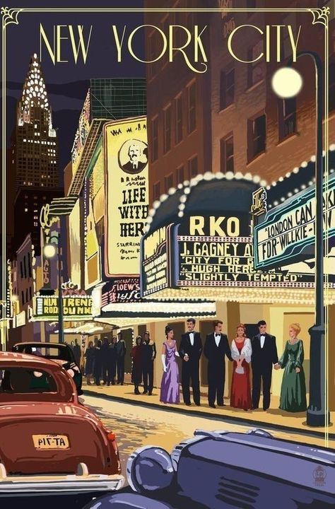 Theater Scene, Arte Jazz, New York Theater, Affiches D'art Déco, Theatre Scene, New Yorker Covers, Deco Poster, City New York, Print Wall Decor