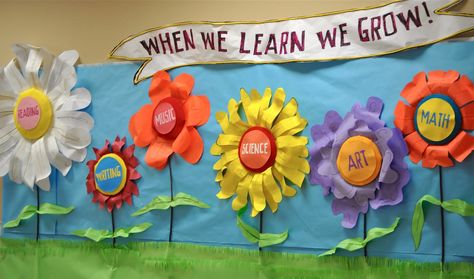 Welcome Back To School Bulletin Boards Ideas | When we learn we grow! — Fun with Flowers at School. Elementary Bulletin Boards, Catholic Schools Week, Spring Bulletin, Spring Bulletin Boards, Preschool Bulletin, Spring School, Preschool Bulletin Boards, Elementary Counseling, Back To School Bulletin Boards