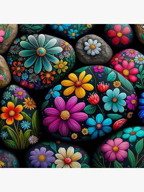 Ladybugs Painted On Rocks, Beautiful Painted Rocks, Painting On Stones And Rocks, Large Painted Rocks, Painted Rocks Flowers, Flower Painted Rocks, Memory Stones, Gratitude Crafts, Flower Rocks