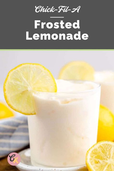 Cool down on a hot summer day with a homemade frosted lemonade. The lemony tang is a perfect pop of flavor in a creamy milkshake. Get the easy 2 ingredient Chick-Fil-A copycat recipe and find out how to make the best frosted lemonade. You can enjoy a DIY frosted lemonade on any day and whenever you have a craving. Chick Fil A Recipe Copycat, Frosted Lemonade Recipe, Chick Fil A Recipe, Copycat Drink Recipes, Easy Lemonade Recipe, Frosted Lemonade, Lemonade Drink, Summer Drink Recipes, Frozen Lemonade