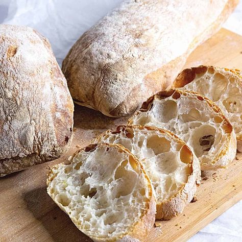 Sourdough Ciabatta Bread, Sourdough Ciabatta Bread Recipe, French And Italian Bread, Sourdough Ciabatta Recipe, Ciabatta Recipe, Sourdough Ciabatta, Bread Cloche, Recipe Using Sourdough Starter, No Rise Bread